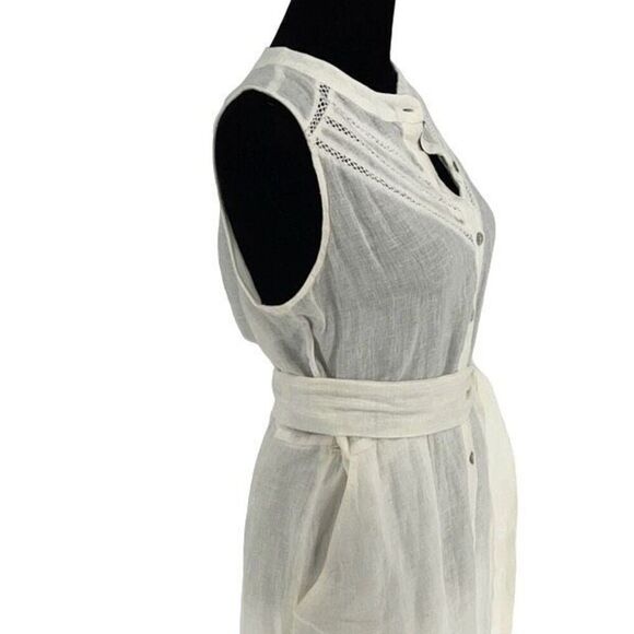 Faherty Womens‎ Bria Sleeveless Lace Trim Linen Belted Dress Cream Size Small - Picture 5 of 14
